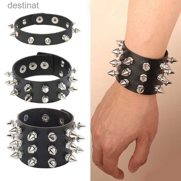 Frisado couro do plutônio cravejado pulseira gargantilha punk spike rebites manguito metal preto pulseira ajustável manguito banglel24213