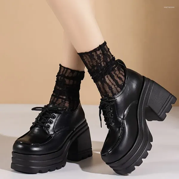 Модельные туфли женские оксфорды на платформе, кожаные на очень высоком каблуке со шнуровкой, повседневные туфли в стиле Лолита на толстой подошве, женские большие размеры 1591N