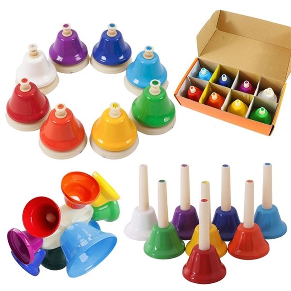 8Note Hand Bell Детская музыкальная игрушка Радуга Набор ударных инструментов 8Tone Вращающаяся погремушка для начинающих Образовательный подарок y240226