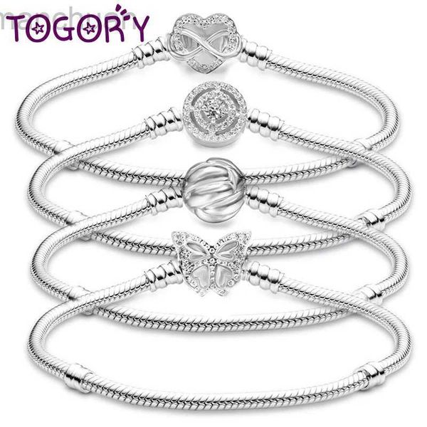 Armreif TOGORY Glänzende Ewige Herzkette Fit Original DIY Perlen Charm Armband Armreifen Für Frauen Schmuck Machen Geschenk Dropshipping ldd240312