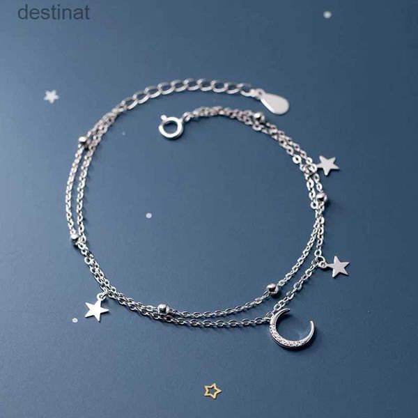 Bracciale con perline popolare in argento sterling 925 con stella luna, braccialetto geometrico a doppio strato, regalo per feste, gioielli da donna di moda L24213