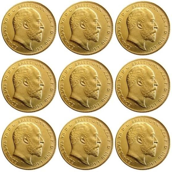 Uk nadir bütün set 1902-1910 9pcs İngiliz madeni para kralı Edward VII 1 Sovereign Matt 24-K Gold Kaplama Kopya Paraları 2967