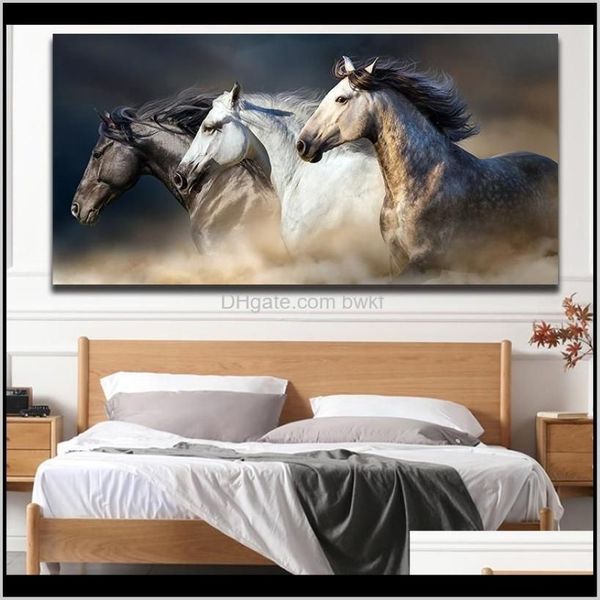 Pinturas Artes Artesanato Presentes Gardentrês Preto e Branco Running Horse Canvas Pintura Moderna Unframed Wall Art Pôsteres Fotos De279t