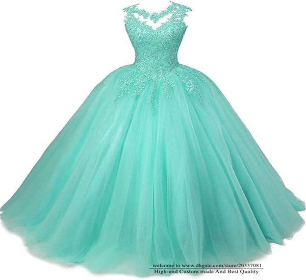 Abiti Quinceanera 2021 Sexy Backless Princess Party Prom Formale Applicazioni di cristallo Tulle Ball Gown Lace Up Abiti da 15 Anos Q11458407