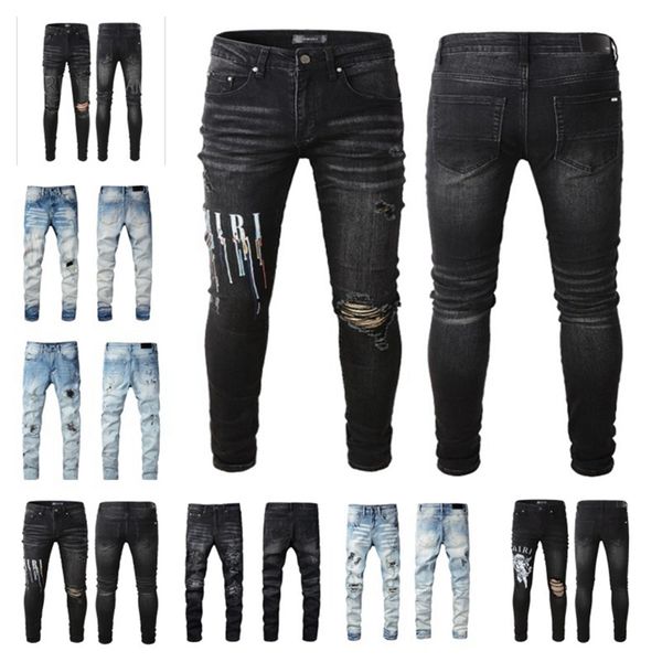 AA-88 New Jeans Erkek Lüks Tasarımcı Denim Pantolon Pantolon Delikleri Pantolon Biker Erkek Giysileri {Gönderilen renk fotoğrafla aynıdır}