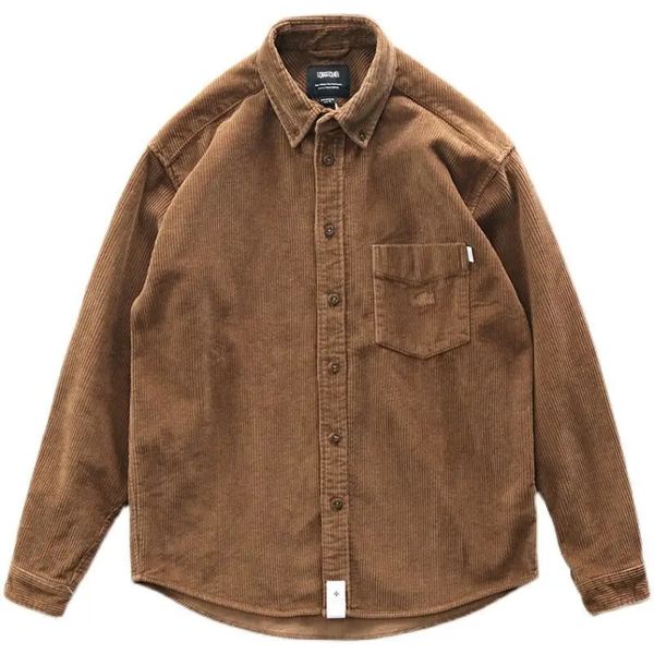 Camicia da uomo in velluto a coste autunno inverno abbigliamento da lavoro elegante abbigliamento ampio firmato moda vintage cargo di lusso maniche lunghe capispalla 240312