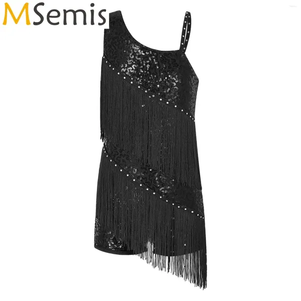 Palco desgaste crianças meninas brilhantes lantejoulas strass macacão moderno salsa ballroom dancewear borlas shorts inferior dança latina collants traje