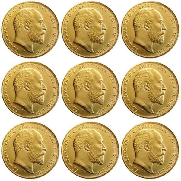 Conjunto inteiro raro do Reino Unido 1902-1910 9 peças de moedas britânicas King Edward VII 1 Sovereign Matt 24-K moedas banhadas a ouro cópia 2743
