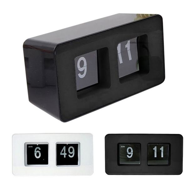 Auto flip over clock desk flip engrenagem interna operado elegante moderno relógio de parede digital decoração para casa nova gota lj201211281a