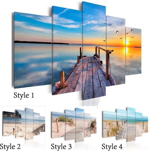 Sem moldura 5 peças de paisagem moderna arte de parede decoração de casa pintura impressões em tela fotos cenário de mar com praia sem moldura 200c