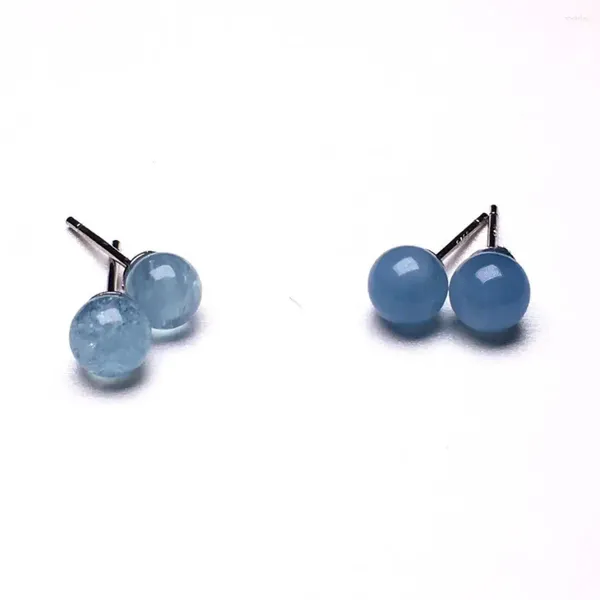 Ohrstecker mit natürlicher Aquamarin-Kugel für Frauen, 925er Silber, heilender Edelstein, Party, Hochzeit, Schmuck, Geschenke, Tropfen