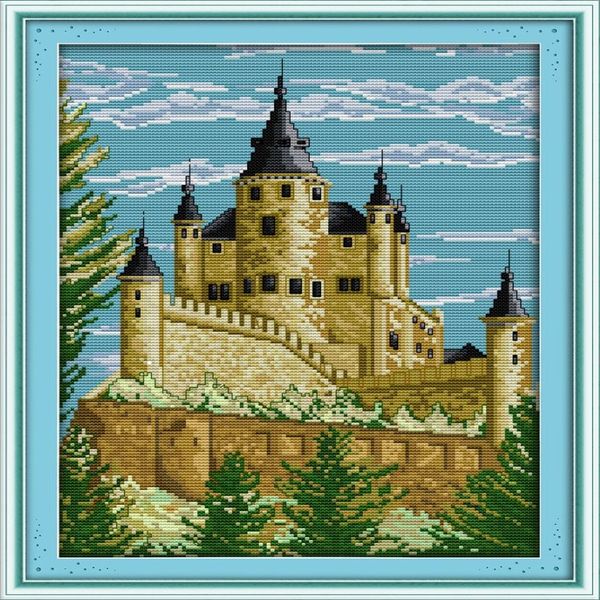 Castelo Europa cenário clássico decoração de casa pintura artesanal ponto cruz bordado conjuntos de bordados contados impressão em tela DMC 297U