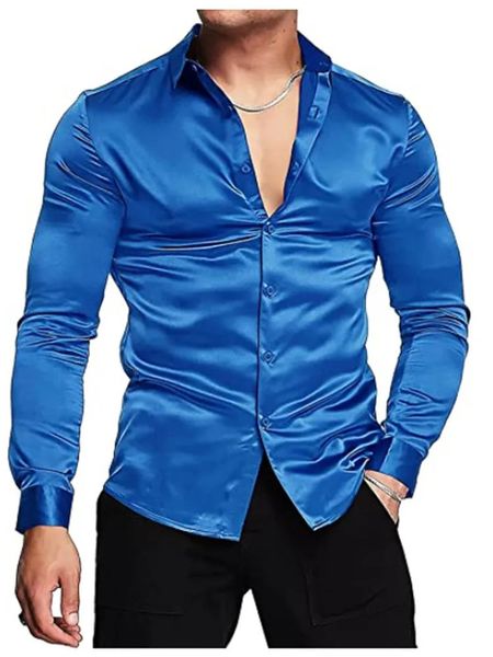 2023 negócios cavalheiro design de moda social camisa superior dos homens cetim festa slimfit vestido camisa 240312