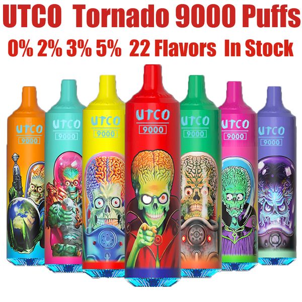 UTCO Tornado Puff 9k Einweg-Vape-Puffs 9000 Pen E-Zigarette 650 mAh wiederaufladbarer Akku RGB-Licht 0 % 2 % 5 % 18 ml vorgefüllt im Lagergerät