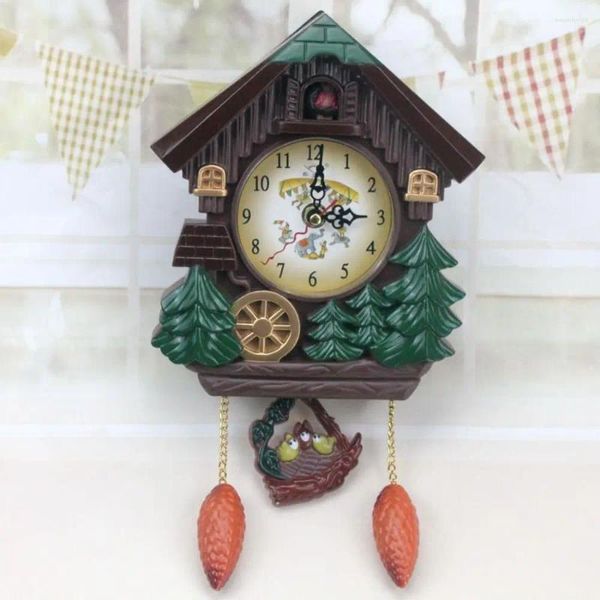 Orologi da parete a forma di casa orologio a cucù con uccello, musica in plastica, segnalazione del tempo, carillon silenzioso alimentato a batteria