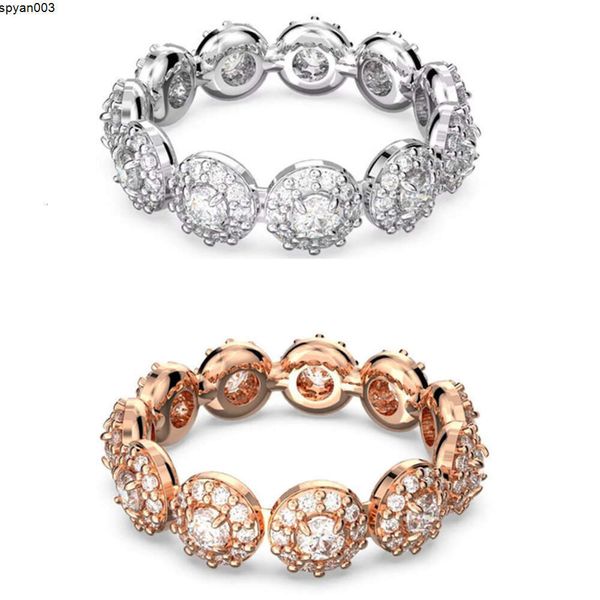 Designer de luxo moda feminina anel de diamante redondo com cristal anel de diamante completo para mulheres