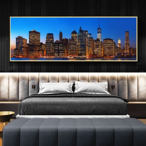Dipinti di paesaggi dello skyline notturno di New York City Stampa su tela Poster e stampe Manhattan View Art Pictures Home Decor2360