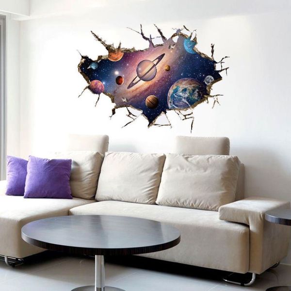 Simanfei Uzay Galaxy Gezegenler Duvar Sticker 2019 Su Geçirmez Vinil Sanat Duvar Çıkartma Evreni Yıldız Duvar Kağıt Çocuk Odası Dekorasyon LJ201286E