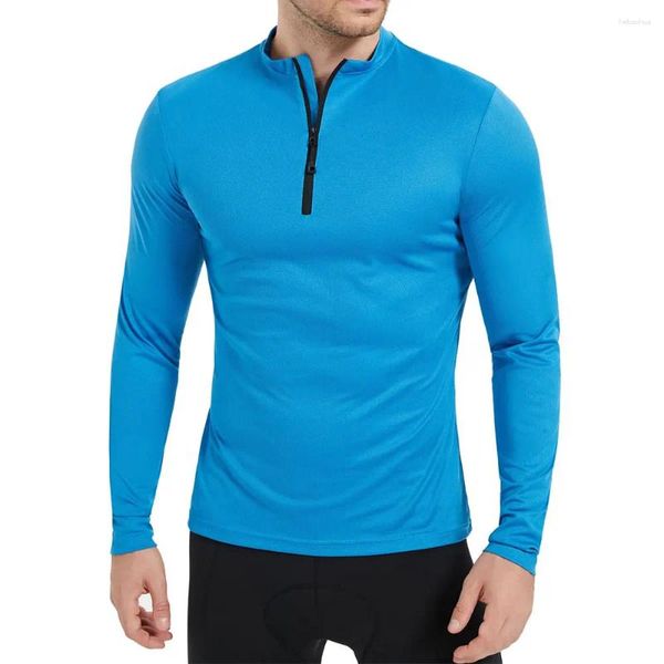 Jaquetas de corrida Mens Ciclismo Jersey Manga Longa MTB Bicicleta Camisas Metade Zip Bicicleta Bicicleta Esportes Ao Ar Livre Com Zíper Traseiro Bolso Roupas