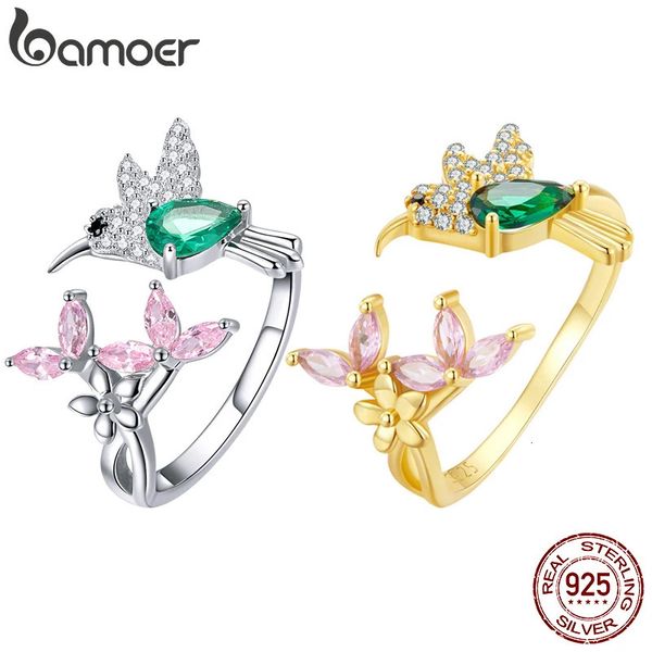 925 Sterling Silver Hummingbird Anel Aberto Dazzing CZ Anéis de Dedo Ajustáveis ​​para Mulheres Jóias de Prata Presente BSR016 240219