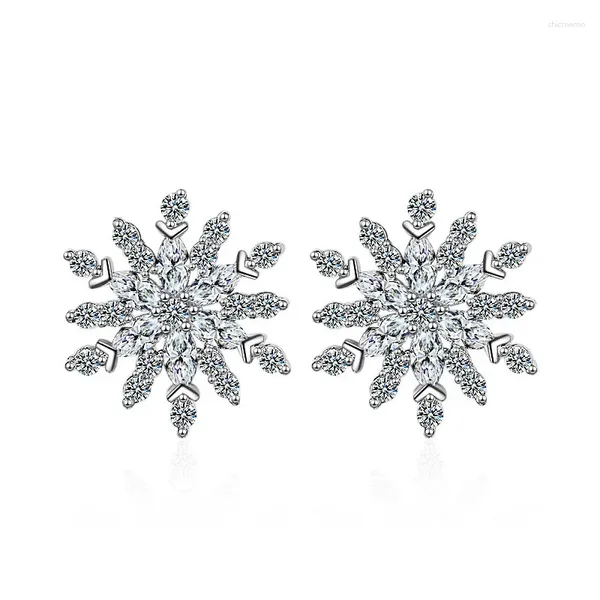 Orecchini a bottone Orecchini scintillanti con fiocchi di neve per donne Ragazza Lady Gioielleria raffinata Regalo S925 Zircone argento