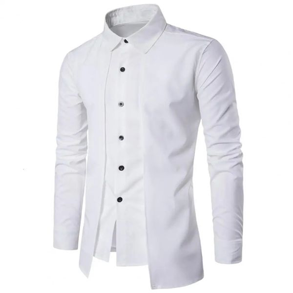 Gola falsa de duas peças camisa masculina dupla carcela lapela manga longa fino ajuste formal blazer camisa topos moda camisa social 240312