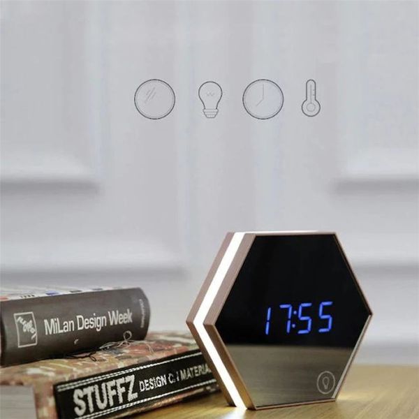 Aggiornamento moda Specchio e sveglia a LED Touch Control Luci notturne a LED display desktop elettronico Orologi da tavolo digitali Vanity M253g