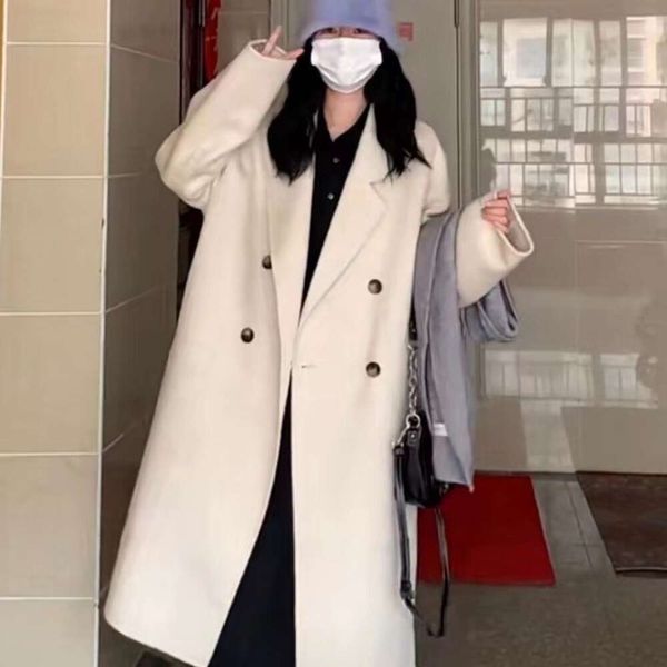 Nuovo designer di fascia alta versione coreana a forma di bozzolo da pendolarismo in lana fronte-retro per cappotto di lana di media lunghezza da donna