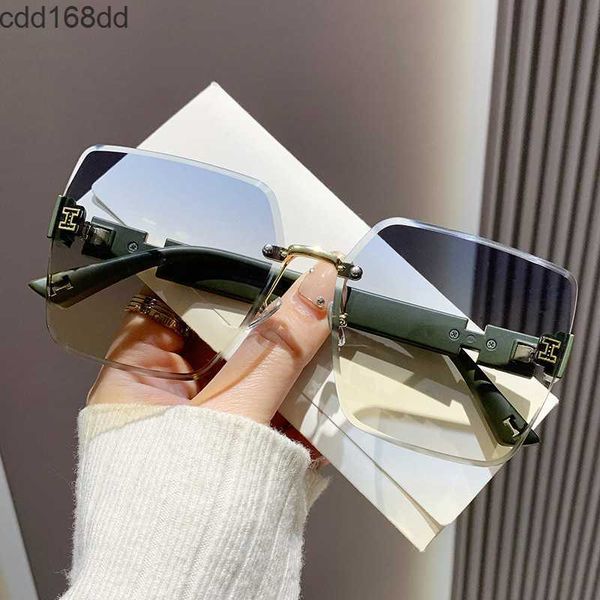 Sonnenbrille 2023 Neue rahmenlose zweifarbige Farbverlauf-erweiterte Damen-Fahrsonnenbrille Modetrend Tiktok Net Red Sonnenbrille