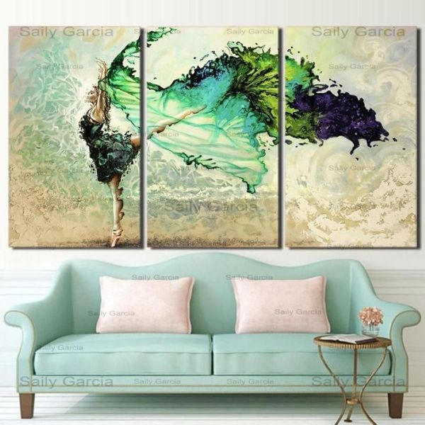 Dipinti Wall Art Poster Cornice modulare Immagini stampate HD 3 pezzi Decorazioni per la casa Ballerina verde Ragazza farfalla che balla Canvas289s