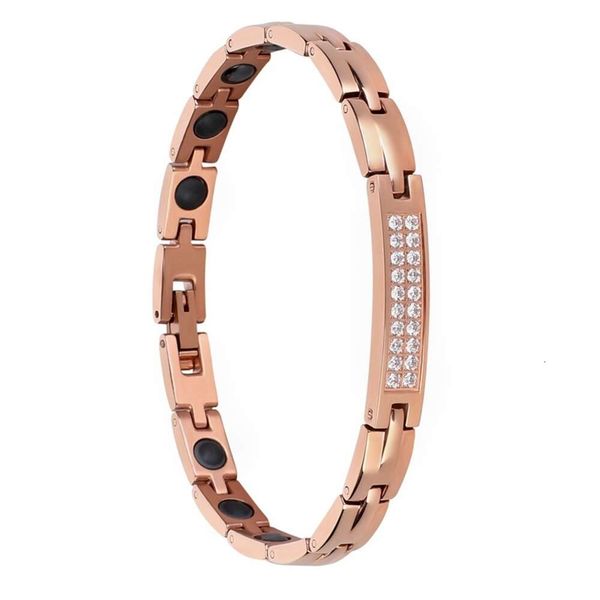 Reihen-Doppeldiamant-Roségold-CNC-Zirkon-Edelstahl-Damenarmband Japanisches und koreanisches Titanstahl-Schmuckarmband