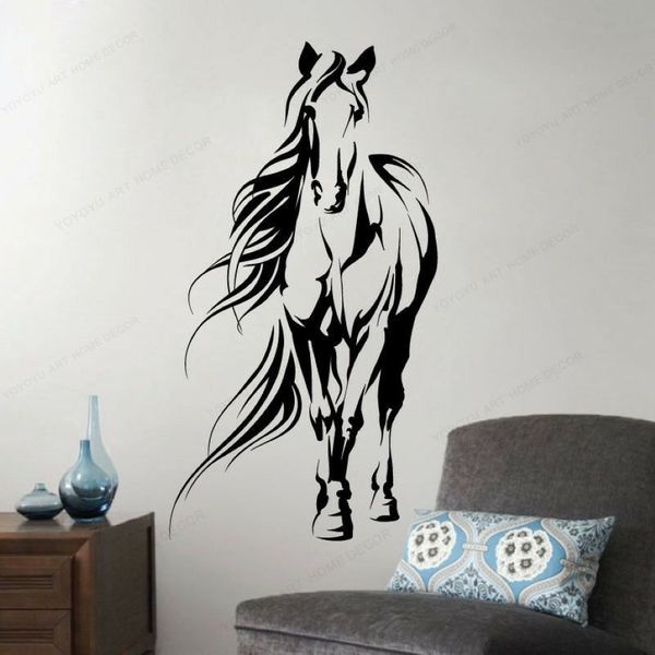 Decalque de parede silhueta de cavalo, arte de parede de equitação, adesivo de vinil, decoração de parede de casa, arte removível, mural jh205 201130276e
