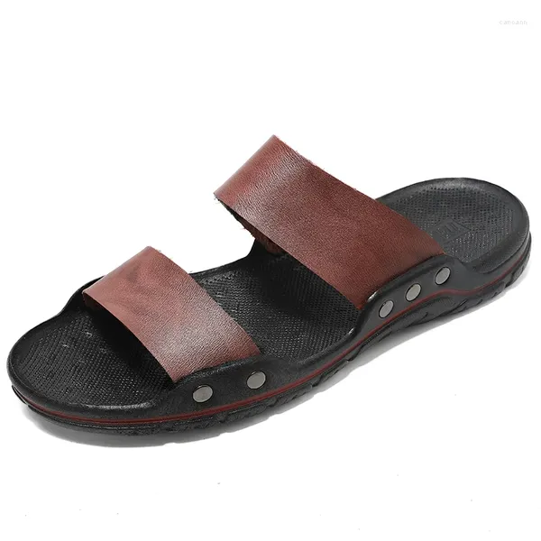 Chinelos de couro genuíno de dupla finalidade respirável leve para homens conforto slides sapatos preguiçosos ao ar livre casual praia mules masculino