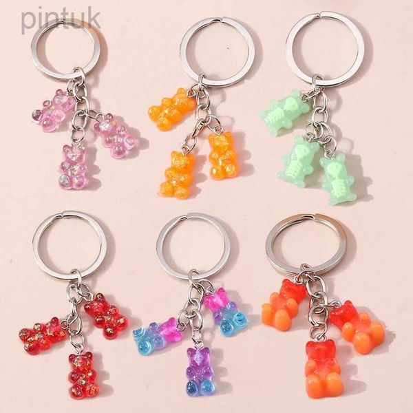 Chaveiros Lanyards Bonito Resina 3D Urso Chaveiro Encantos Animal Chaveiros Pingente para Mulheres Meninas Bolsa Encantos Carro Keyholder DIY Jóias Acessórios LDD240312