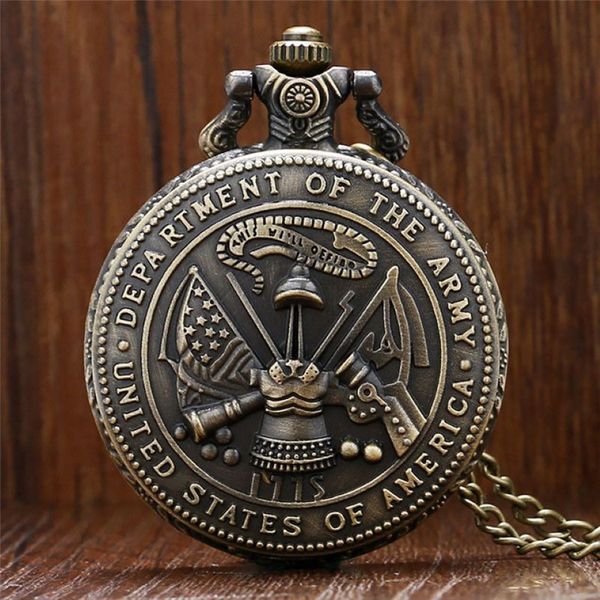 Retro-Bronze-Taschenuhr des US-Armeeministeriums, Vintage-Quarz-Analog-Militäruhren mit Halskette, Geschenk 260 Jahre