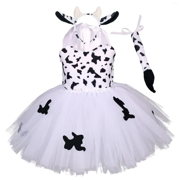 Abiti da ragazza Vestito da tutu per mucca da latte per bambini Costume cosplay per bambini Abiti Festa di compleanno di Halloween Set Opzione 2 colori