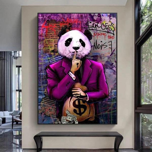 Lassen Sie Ihren Erfolg den Lärm machen, Poster und Drucke, Graffiti-Kunst, Leinwandgemälde, abstrakte Panda-Wandkunst, Bilder für Wohnzimmer, 305s