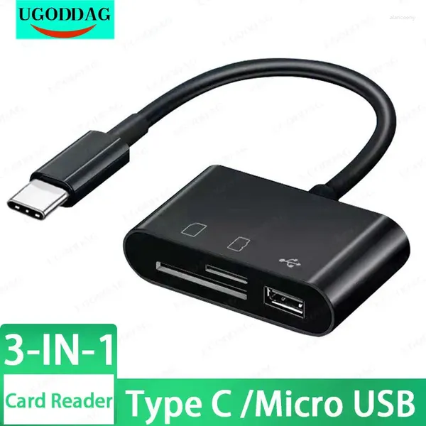 Cabo leitor de cartão micro USB OTG tipo C 3 em 1 conector SD/TF adaptador de disco de unidade flash de transferência de dados