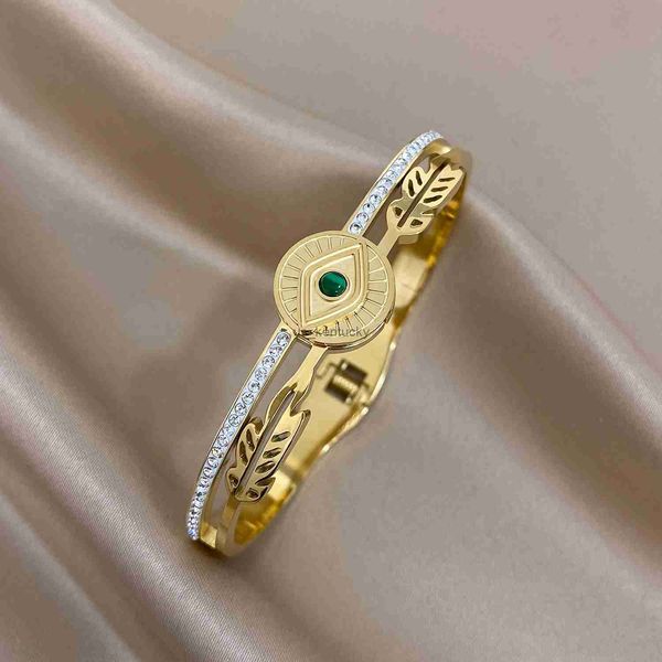 Роскошные браслеты со стразами, зеленые турецкие браслеты от сглаза, браслеты из нержавеющей стали для женщин, золотой цвет, манжеты, ювелирные изделия на запястье, подарки