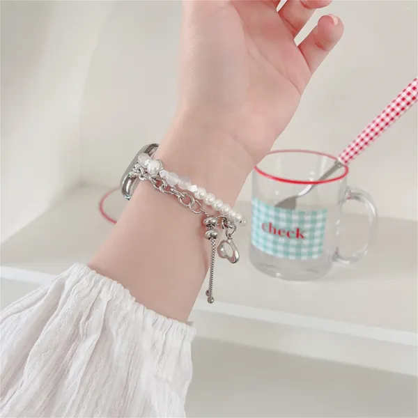 İzle Gruplar Lady Pearl Chain Link Apple Band 41/45mm 49ultra 8se 7 6 5 4 3 2 1 Acate Wristband Iwatch 38/42 40/44mm kayış