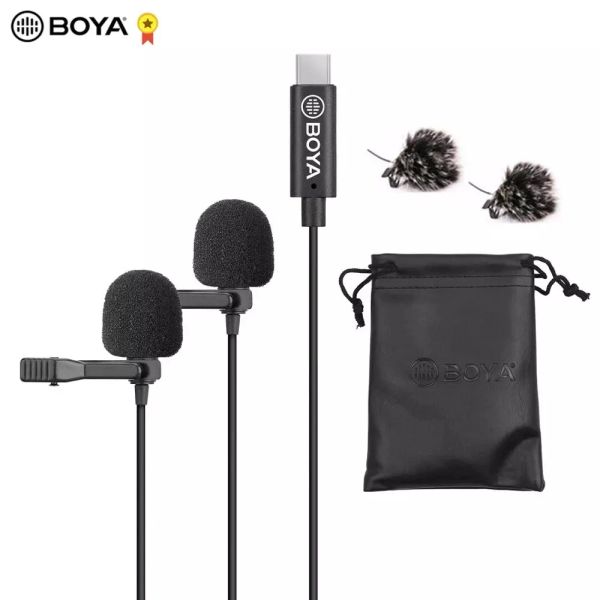 Mikrofonlar Boya Bym3 Lavalier yaka Mikrofon Mini Mikrofon OmniDirectional Tek Kafa 6 Metre Kablo USB Typec Arayüzü ile Uyumlu