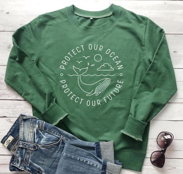 Protect Our Ocean Protect Our Future Sweatshirt Save Whale Slogan Damenbekleidung Cleanup Beach Jumper Freizeithemden Drop Y3565277