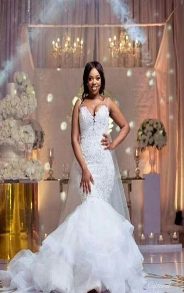 2020 Nigeriano Africano Plus Size Vestidos de Casamento Meia Mangas Compridas Top Lace Sweep Train Maid Of Honor Vestidos de Noite Cheap1837247