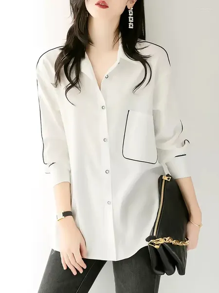 Женские блузки, модные белые рубашки, одежда 2024 года, весенне-осенняя элегантная блузка с длинными рукавами, женские топы Bd675