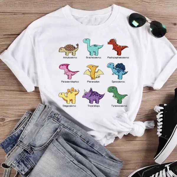 T-shirt feminina Les curta dinossauro Mulheres 90s Trendência