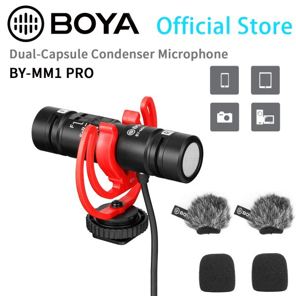 Microfones BOYA BYMM1 PRO Microfone condensador de espingarda profissional para PC Mobile Android Tablets DSLRS Live Streaming Youtube Recording