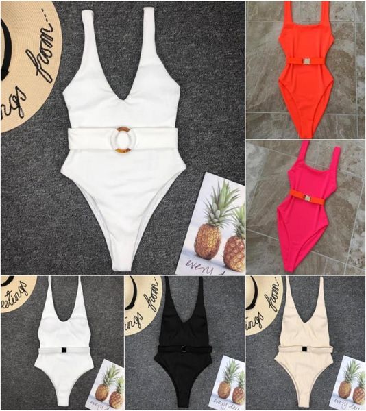 Biquíni terno de natação feminino um pedaço maiô cinto sexy maiô branco feminino 2019 terno de natação feminino swimwear4215485