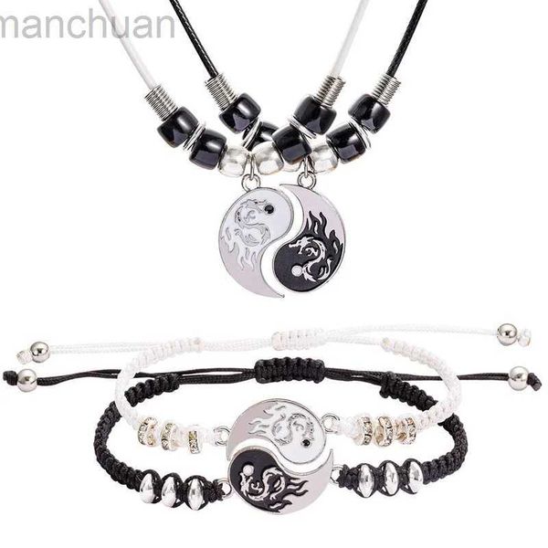 Bangle emparelhado pingentes colar para casais BFF Tai Chi Yin Yang Dragão padrão corrente branco preto amizade colares pulseira jóias ldd240312