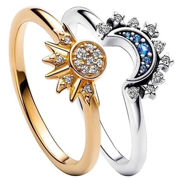 2 teil/satz Sommer Paar Ring Set Himmel Blau Funkelnden Mond und Sonne Ring 2024 Neue frauen Stapelbare Finger Set engagement Schmuck