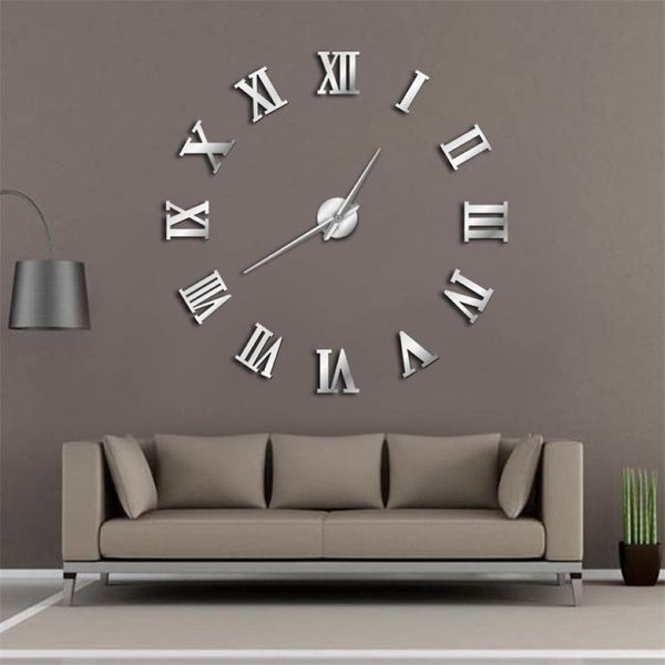 Moderno diy grande relógio de parede 3d espelho superfície adesivo decoração casa arte gigante relógio de parede com algarismos romanos grande relógio y200110214x
